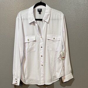 INC International Concepts White Button-Up Shirt